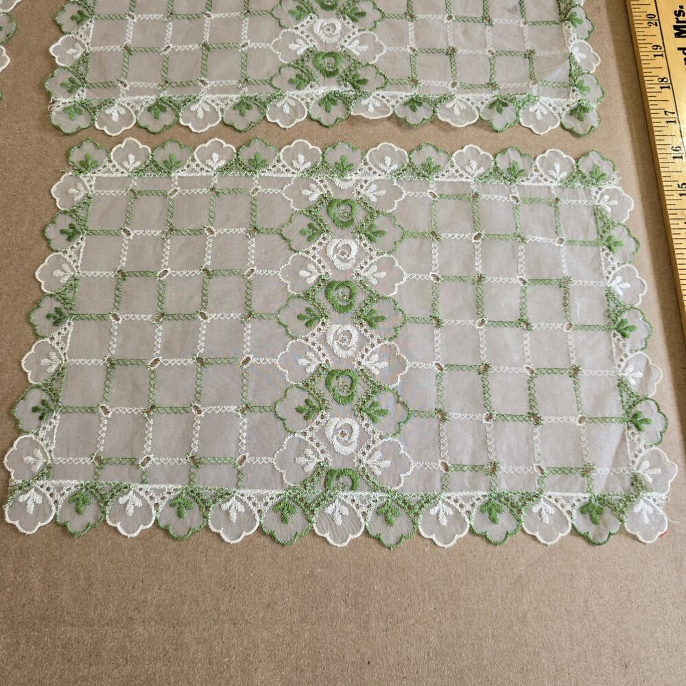 Vintage Green White Table Runners and Placemat Norwegian ? Embroidery